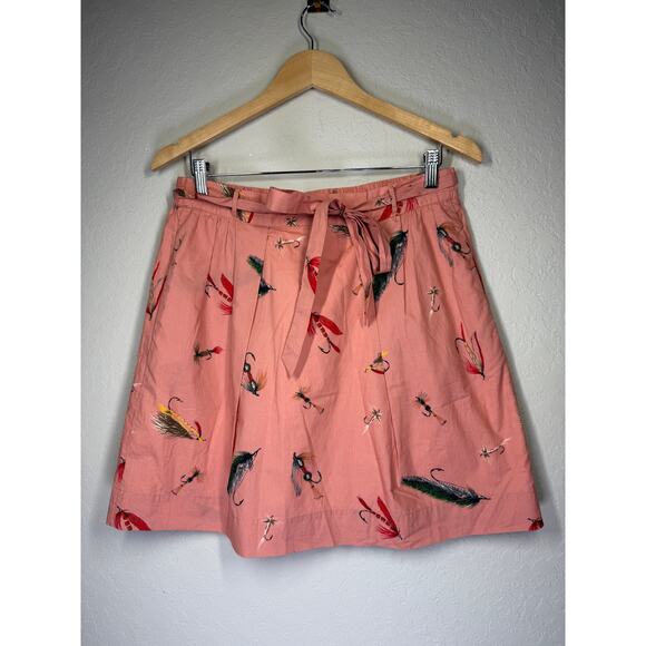 Women's L.L. Bean Coral Fly Fishing Print Mini Skirt Size Small New - Picture 1 of 10